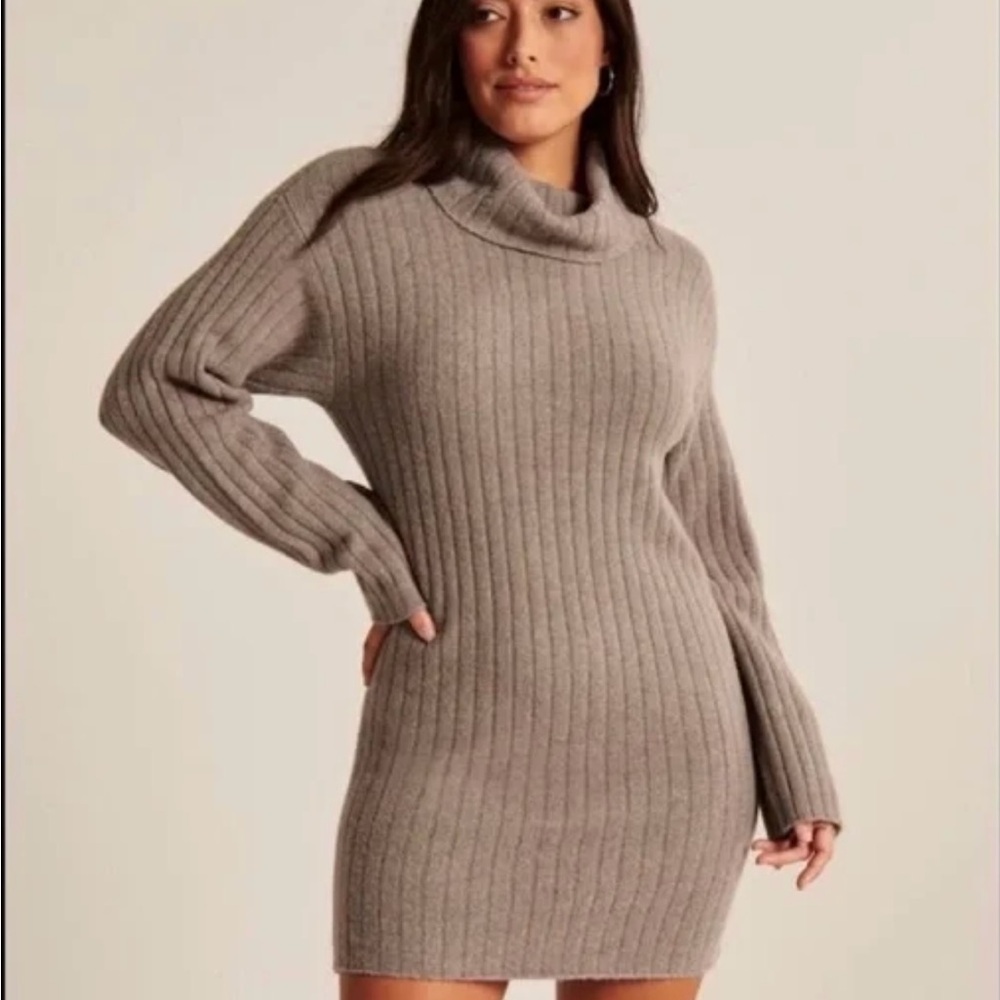 Abercrombie & Fitch Gray/Brown Long Sleeve Turtle Neck Sweater Dress